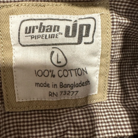 Urban Pipeline Mens Shirt  Large brown and orange plaid  Button Up. Pearl Snap. - Picture 8 of 16